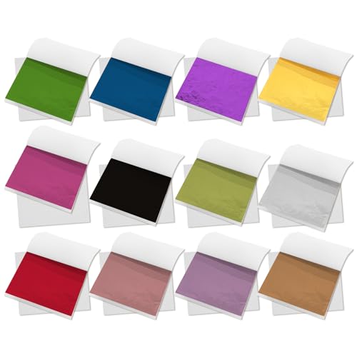 120 Sheets 12 Colors Gold Leaf Sheets for Art, Multipurpose Coloured Foil Sheet Imitation Golds Foil Paper for DIY Crafts,Paintings,Nails,Handicrafts,Resin,Furniture Decoration (3.15 X 3.35 in)