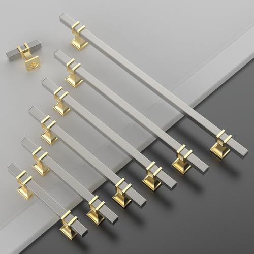 Asidrama 10 Pack 5 Inch(128mm) Brushed Satin Nickel and Gold Kitchen Cabinet Handles, Cabinet Pulls Kitchen Cabinet Hardware for Cupboard Drawer Pulls - color: Nickel-Gold, size: 5" Hole Center