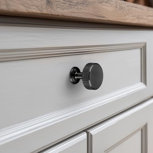 VEHCIL 10 Pack Round Matte Black Kitchen Cabinet Knobs Black Drawer Dresser Knobs Cabinet Handles for Cupboard Closet Bathroom Kitchen Cabinet Hardware,Solid Zinc Alloy - color: Matte Black (10PACK), size: 1.1 Inch