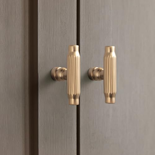 Goo-Ki 6 Pack Champagne Bronze Cabinet T-Bar Knob - Modern Vertical Groove Textured Grip for Kithcen Drawers & Cupboard - color: Champagne Bronze