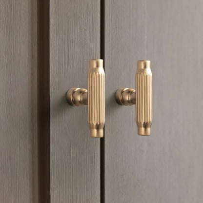 Goo-Ki 6 Pack Champagne Bronze Cabinet T-Bar Knob - Modern Vertical Groove Textured Grip for Kithcen Drawers & Cupboard - color: Champagne Bronze