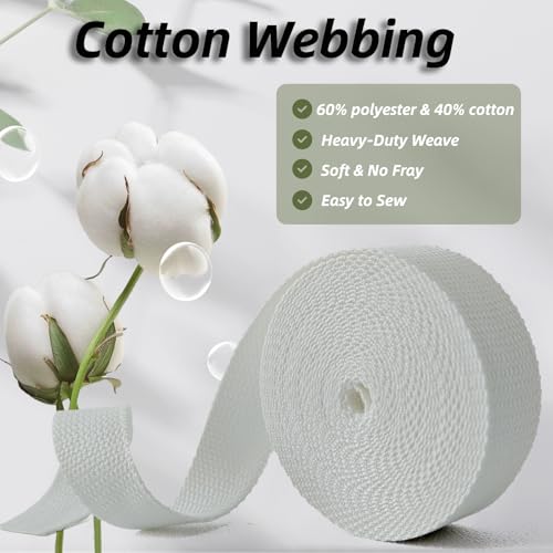 Cotton Webbing 1 Inch 5 Yards for Bag Strap Sewing Crafts, White - color: White