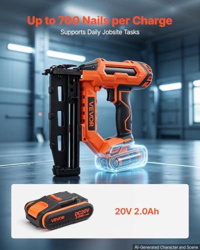 VEVOR Cordless Finish Nailer 20V 16GA Straight Cordless Nailer with Battery - size: 16 Gauge - 1 Battery