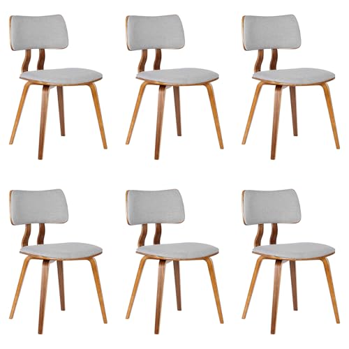 Armen Living Jaguar Mid-Century Dining Chair in Walnut Wood and Gray Fabric - Set of 6 - color: Gray/Walnut, size: Set of 6