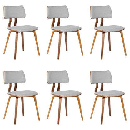 Armen Living Jaguar Mid-Century Dining Chair in Walnut Wood and Gray Fabric - Set of 6 - color: Gray/Walnut, size: Set of 6