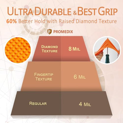 PROMEDIX P Heavy Duty Nitrile Gloves with Diamond Texture 8 Mil Latex Free Powder Free Industrial Disposable Glove - color: Orange, size: Large