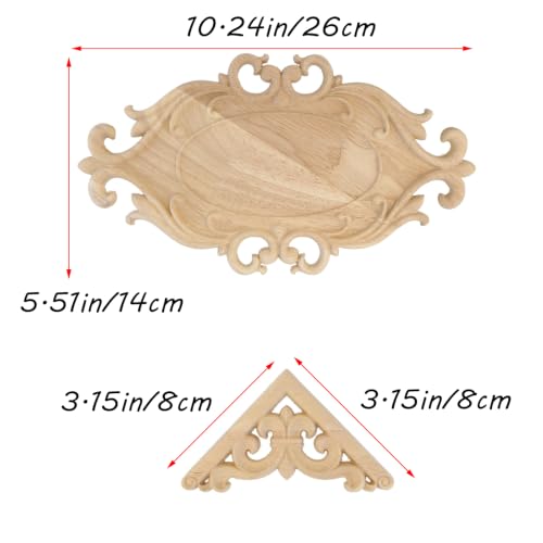 Antrader 10.24x5.51in Wood Carved Onlay Applique with 4Pcs Cornered Decals - style: Style 3 with Cornered Decals