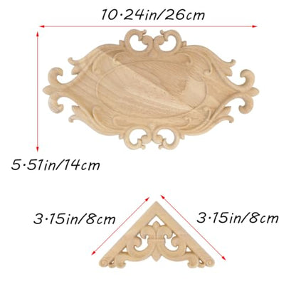 Antrader 10.24x5.51in Wood Carved Onlay Applique with 4Pcs Cornered Decals - style: Style 3 with Cornered Decals