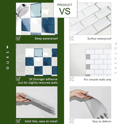 STICKGOO 10 Sheets Peel and Stick Backsplash - 9" x 9" 5D Adhesive Peel and Stick Tile Backsplash for Kitchen&Bathroom - color: White,Blue