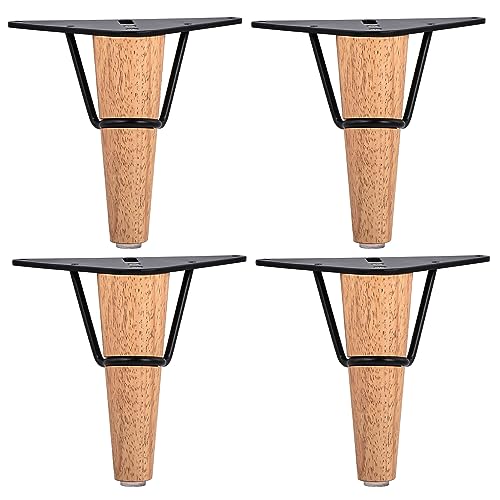 6 Inch Wood Furniture Legs with Metal Triangle Frame,4Pcs Varnish - color: Varnish, size: 6"/15cm