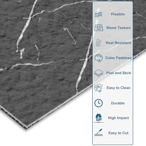40-Sheet Flexible Stone Peel and Stick Backsplash Tile, 3" x 11.8" Black Marquina MCM Modified Clay Material Wall Covering, Subway Texture Self-Adhesive Wall Tiles for Kitchen Bathroom Fireplace - color: Black Marquina