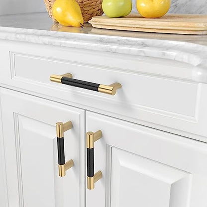 Amerdeco 10 Pack Matte Black and Gold Knurled Cabinet Pulls 3.75" - color: Black Gold, size: 3.75" hole center