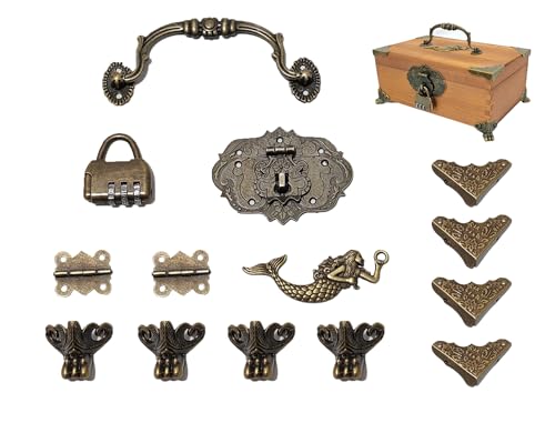 Vintage Decorative Lock, Tower Buckle, Hinge & Box Corner Protector Jewelry Box Wooden Box Handmade Kit with Screws for DIY Jewelry Box Bronze, Box Not Included - size: 4.5IN
