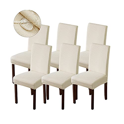 Genina Waterproof Chair Covers for Dining Room Dining Chair Covers Kitchen Parsons Chair Cover (Beige, 6 PCS) - color: Beige, size: 6 PCS