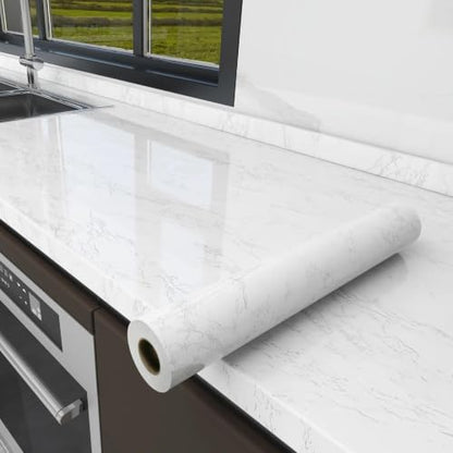 CAX Peel and Stick Wallpaper White Marble Contact Paper for Countertop - color: White and Gery, size: 23.6" x 118"