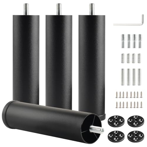 Metal Cylinder Legs for Furniture Set of 4 Pack Black 6 Inch Bed Support Legs Replacement M8 Screw in Table Legs Cabinet Foot Risers Couch Feet Extensions - color: Black, size: 6 inch(4pcs)