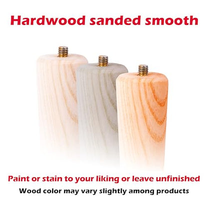 Waddell Round Taper Leg (4 Count, 6" H) | Self Leveling Quick Mount Wooden Legs with 5/16" #18 Hanger Bolt | Decorative Unfinished Furniture Legs for DIY Home Improvement | Mid Century Modern Decor - size: 6"H