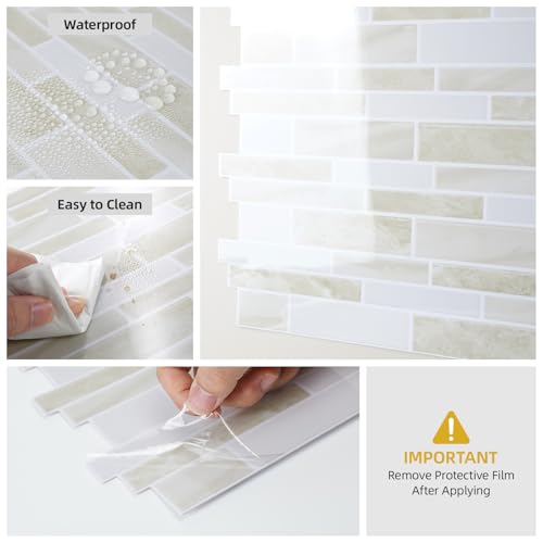 Vieshful Marble Peel and Stick Backsplash, 12 x 12 in, 10 Sheets - color: Warm Light Grey Marble, size: 10 Sheets