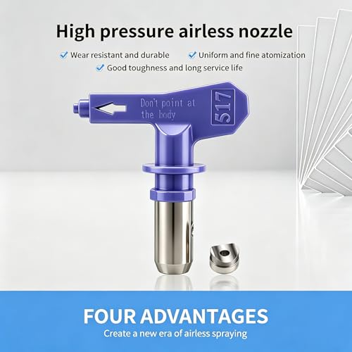 6Pcs Airless Paint Sprayer Nozzle Tips, Reversible Spray Tips Set w/ 2 Seats, Tungsten Carbide Tips (211,315,417,515,517,519) for Most Airless Sprayers