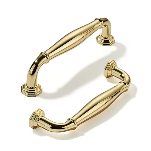 khtumeware 10 Pack 3-1/2 Inch(89mm) Polished Brass Cabinet Pulls Polished Gold Cabinet Handle Heavy Duty Solid Cabinet Hardware for Cupboard Drawer Pulls Dresser Handle - color: Polished Brass, size: 3-1/2 inch Hole Center