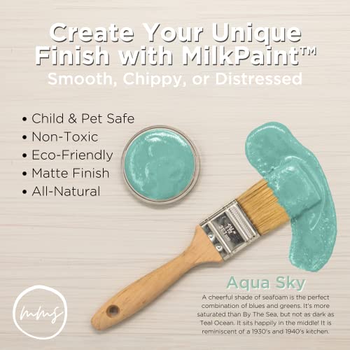 Miss Mustard Seed's Milk Paint for Furniture, Cabinets & Wood, Aqua Sky Pint - color: Aqua Sky, size: 10 Ounce (Pack of 1)