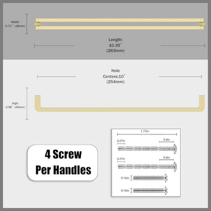 10 Pack Brushed Gold Cabinet Pulls 10 Inch(254mm) Kitchen Cupboard Handles Solid Heavy Duty Zinc Alloy Drawer Pulls - color: Brushed Gold, size: 10" Hole Center