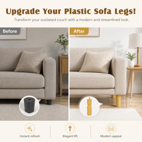 5.1 Inch wooden legs for furniture set of 4 Wood Furniture Legs Couch Feet Colorful Round Sofa Furniture Replacement Solid Wood Furniture Feet for Couch Bed Chair Cabinet Bookcase Dresser Ottoman - color: Yellow