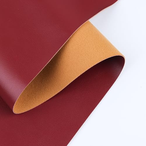 Faux Leather Vinyl Upholstery Fabric, 54 x 36 inches Synthetic Repholstery Leather Vinyl, Soft Touch Distressed DIY and Craft Material (Burgundy, 1 Yard) - color: Burgundy