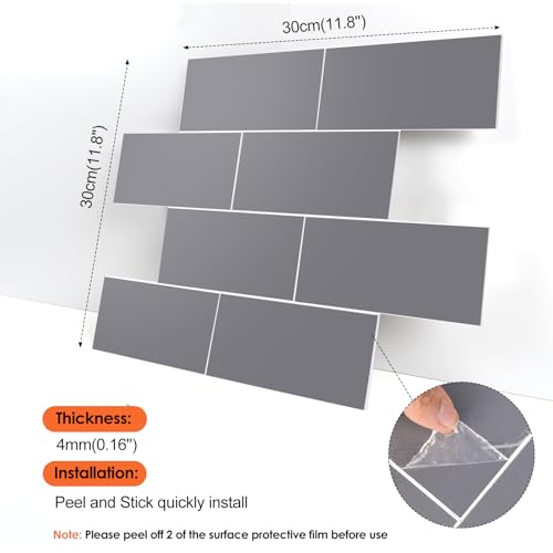 Effortless Elegance 10 Sheet Peel and Stick Backsplash, Self Sticky Adhensive Soft-Glossy Marble Tile, 12'' Gray Subway Tile for Kitchen Wall, Waterproof Stick on Backsplash for Bathroom - color: Gray