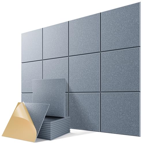 12 Pack Self-Adhesive Acoustic Panels, 12" X 12" X 0.4" High-Density Polyester Sound Proof Foam Panels for Walls, Soundproof Wall Panels for Home & Office (LightGray) - color: Gray, size: Basic 12 Pack