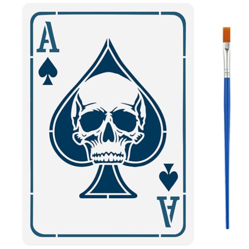 FINGERINSPIRE Playing Cards Painting Stencil with a Brush 8.3x11.7inch Spades A Pattern Drawing Template Skeletons DIY Decoration Stencil for Painting on Wood Wall Fabric Furniture - style: Playing Card