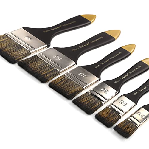 Artist Flat Paint Brush-Large Wash Brushes Set for Gesso, Varnishes, Acrylic Painting, Watercolor, Wood, Wall, Furniture-Brush Cleaner 6 Pcs 6 Size Black