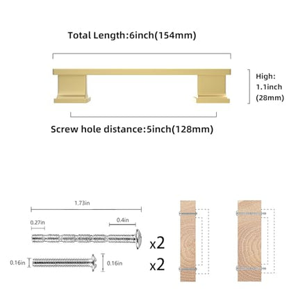 COTYKILEY 10 Pack 5 Inch(128mm) Brushed Brass Cabinet Handles Gold Kitchen Cabinet Pulls Cabinet Door Handles Kitchen Cabinet Hardware - color: Brushed Brass, size: 5" Hole Center（128MM）