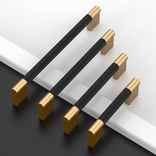 Asidrama 10 Pack 6.3 inch Matte Black and Champagne Bronze Cabinet Pulls - color: Black-Champagne Bronze, size: 6.3" Hole Center(160mm)