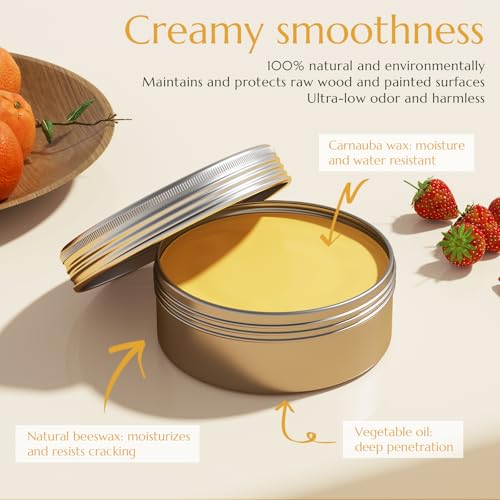 Wood Finishing Wax for Furniture – 100% Natural Chalk Paint Wax for Sealing & Protecting Painted and Raw Wood Surfaces, Wooden Floors & More – Protective Finish - Clear, 3.5 Oz (Includes Tools)