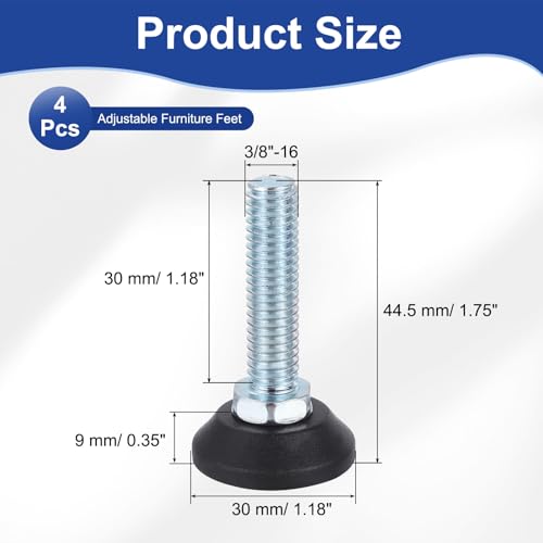 uxcell 3/8"-16 Thread Furniture Feet Levelers, 4Pcs 30mm l Adjustable Furniture Feet Screw in Threaded Leveling Leg Screw on Chair Foot Glides Leveling for Table Chair Cabinet Black - size: 3/8"-16 30mm