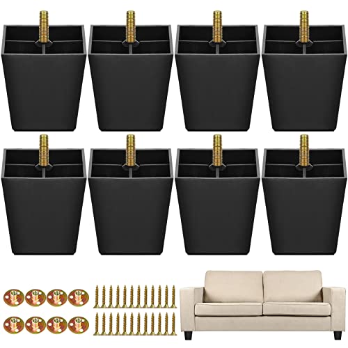 TURSTIN 8 Pack 3 Inch Furniture Legs Plastic Sofa Couch Legs Square Tapered Feet Sofa Legs with M8 T-Nuts Screws for Legs Sofas Chairs Cabinets Dressers Beds, Black - size: 3 Inches