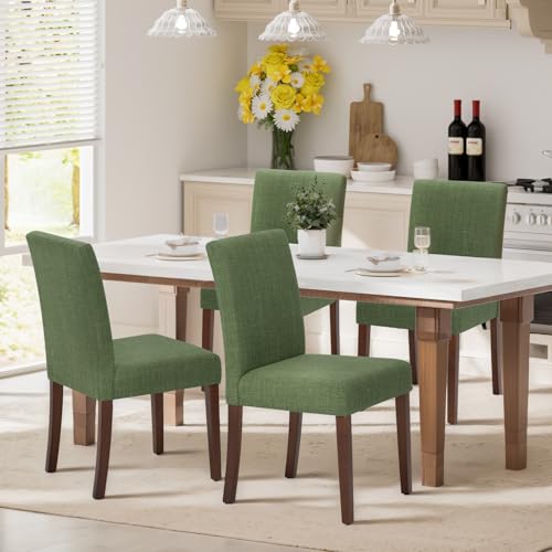 MALOL Upholstered Dining Chairs Set of 4, Modern Fabric Dining Room Chair, Wooden Dining Chair, Kitchen Side Chairs, Farmhouse Dinner Chair with High Back for Kitchen, Green - color: Green, size: Set of 4