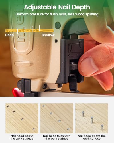 meite F50C Pneumatic Brad Nailer with Safety Nose, Air 18 Gauge Brad Nailer Small Finish Nail Gun for Trim Work, Fires 18 Gauge Brad Nails 5/8 Inch to 2 Inch
