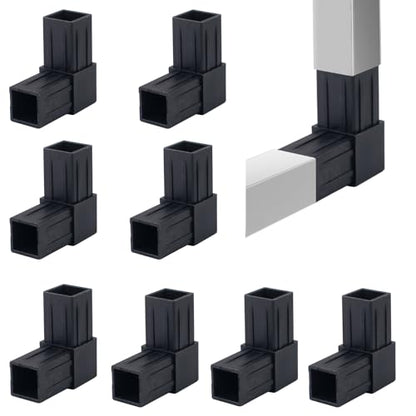 8 PCS 25mm Plastic Square Tube Connector, 2 Way L Shaped 90 Degree Elbow Clamp, Pipe Connectors for OD 25mm Square Tube, for Handrails, Shelf, Fence (Black) (L-2Way) - style: L-2Way