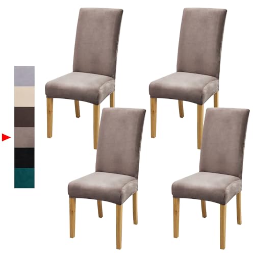 Dining Chair Covers, Dining Room Chair Cover Set of 4 - color: Velvet Champagne, size: 4