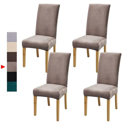 Dining Chair Covers, Dining Room Chair Cover Set of 4 - color: Velvet Champagne, size: 4