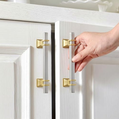Goldenwarm Brushed Nickel and Gold Cabinet Pulls 3" Nickel and Brass Pulls - color: Brushed Nickel & Matte Gold, size: 3 Inch Hole Centers