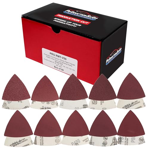 ProductionShop Premium Triangle Mouse Detail Sander Sandpaper Sheets, 50 Disc Variety Pack, Grits 40, 80, 100, 120, 180, 220, 320, 400, 600, 800 - Hook & Loop Disc Pads - Woodworking Furniture, Paint - style: Variety Pack 50