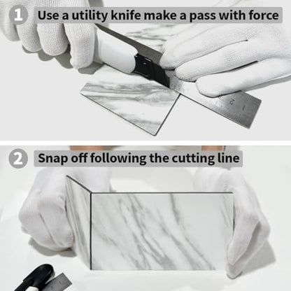 AULIGET 100-Piece White Marble Look Peel and Stick Backsplash Wall Tiles, 3" x 6" PVC Faux Stone Stick on Tile for Backsplash Kitchen, Bathroom, Laundry Room, Camper, Fireplace - color: White Marble