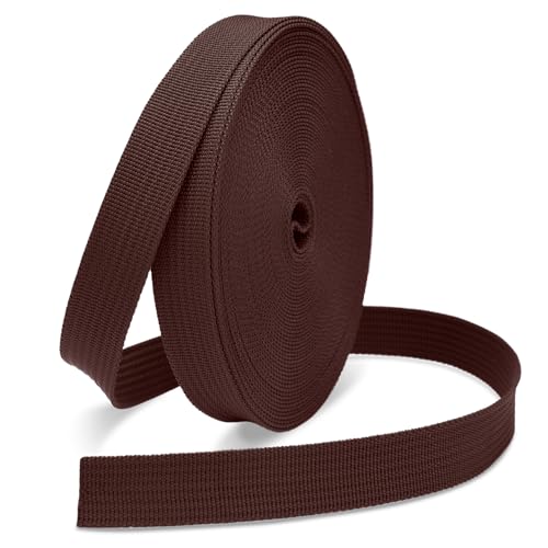 CooBigo 12 Yards Webbing 3/4" & 1" & 1.5" & 2" Polypropylene Webbing Strap 3/4 Inch 1 Inch 1.5 Inch 2 Inch Wide Webbing Strapping for Bags/Lawn Chair/Pool Solar Cover DIY Crafting - color: DarkBrown, size: 3/4"