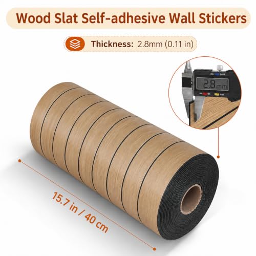Peel and Stick Wood Slat Wall Panels, Yellow Wood, 118 x 15.7 in - color: Yellow Wood Grain, size: 15.7" x 118"