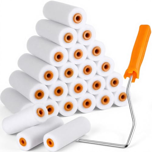 24 Pcs 4 Inch Foam Paint Rollers with Roller Frame Kit High Density Foam Paint Roller House Painting Supplies, Mini Rollers Accessories for Painting Walls, Doors, Furniture, Trim, Cabinets