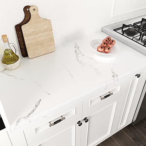 VEELIKE Wide Size 32''x354'' Matte Marble Countertop Contact Paper Waterproof White Peel and Stick Removable Granite Marble Countertop Wallpaper for Kitchen Bathroom Table Desk Walls - size: 32" x 354"
