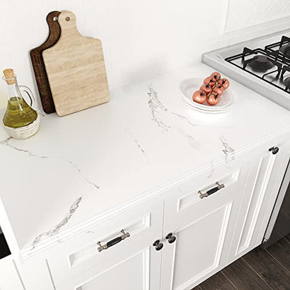 VEELIKE Matte White Marble Contact Paper for Countertops Waterproof Peel and Stick Countertops for Kitchen Wide Size 32''x118'' Marble Wallpaper Peel and Stick Countertop Vinyl for Bathroom Table Wall - size: 32" x 118"